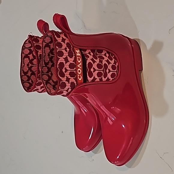 Coach Red Ankle Rain Boots Size 8 - Picture 2 of 4